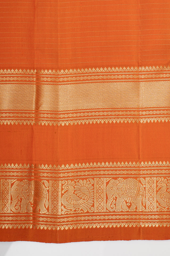 Rust Orange Stripes Pure Kanchipuram Silk Saree