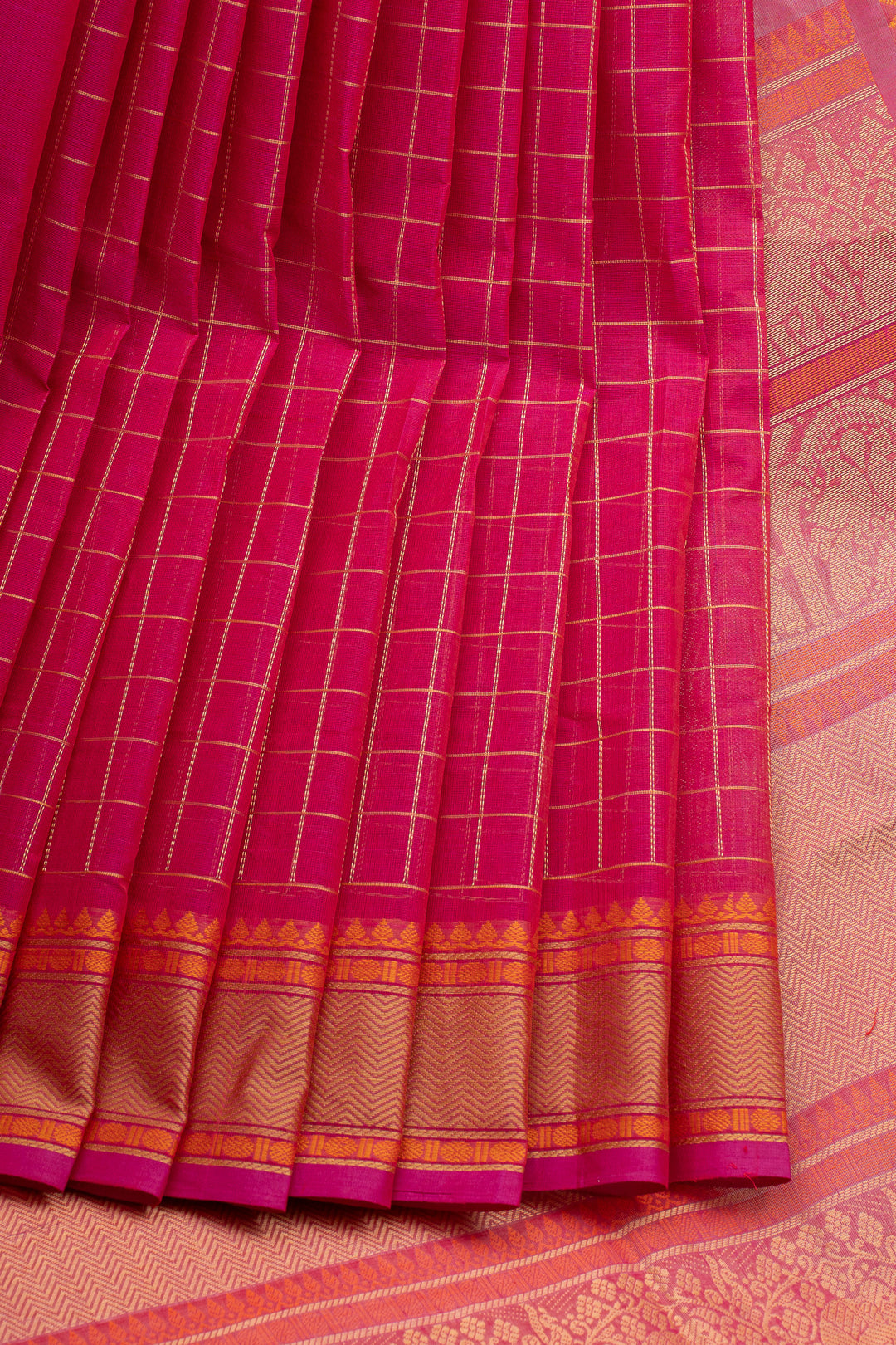 Pink Checks Pure Cotton Saree
