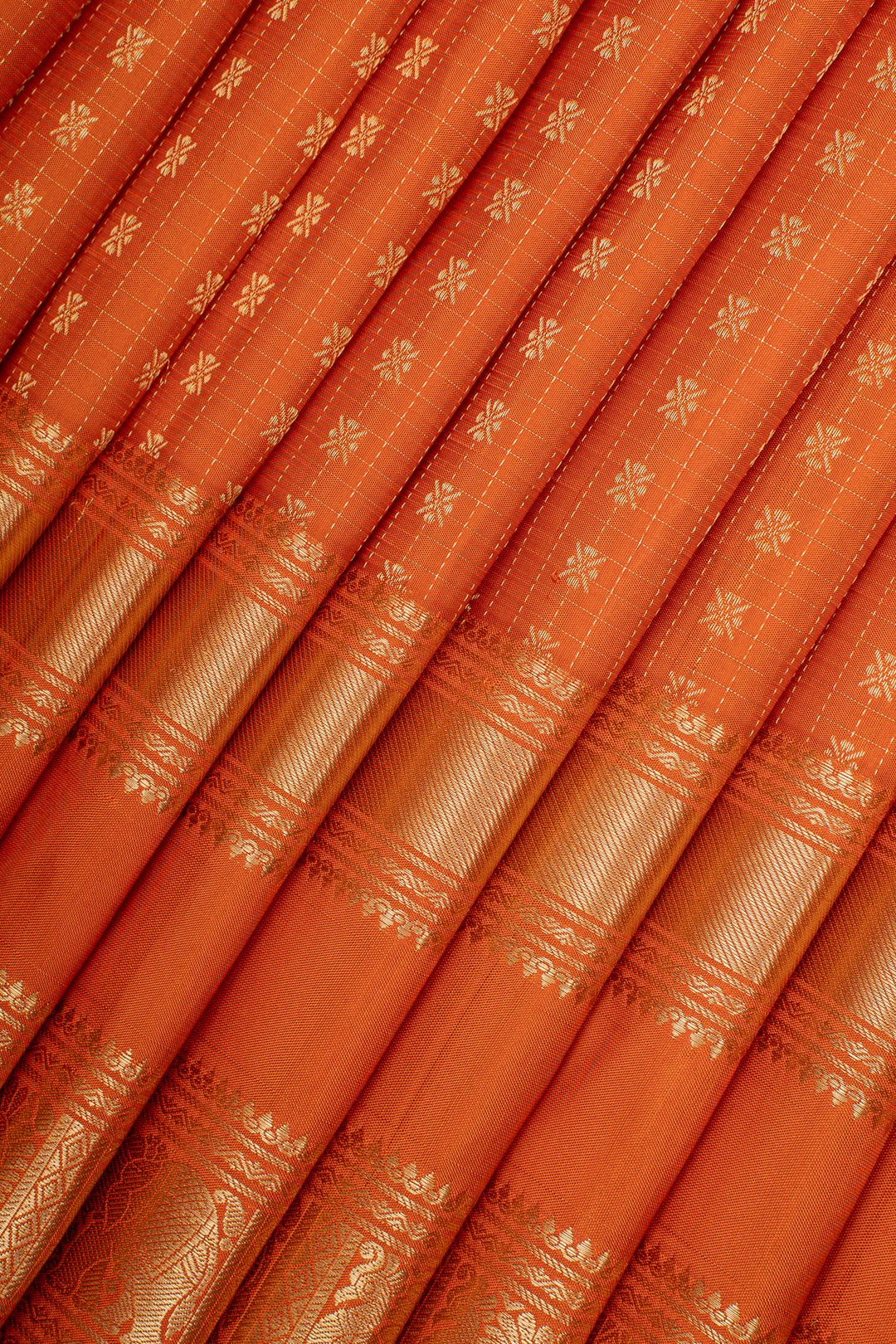 Rust Orange Stripes Pure Kanchipuram Silk Saree