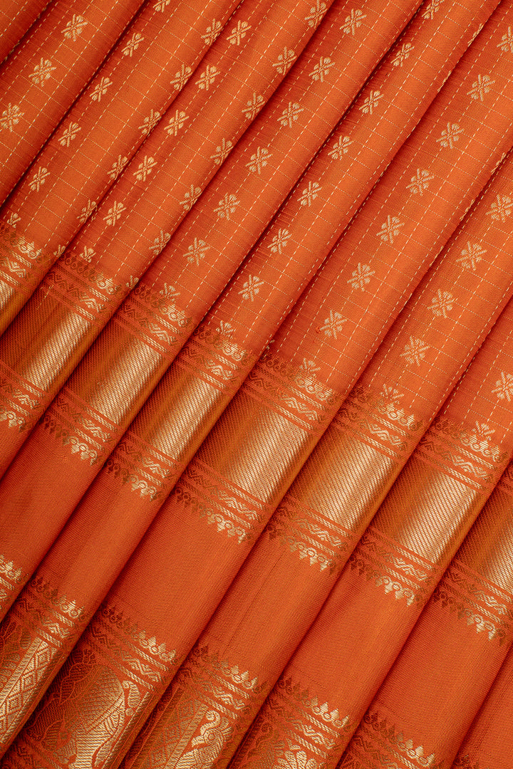 Rust Orange Stripes Pure Kanchipuram Silk Saree
