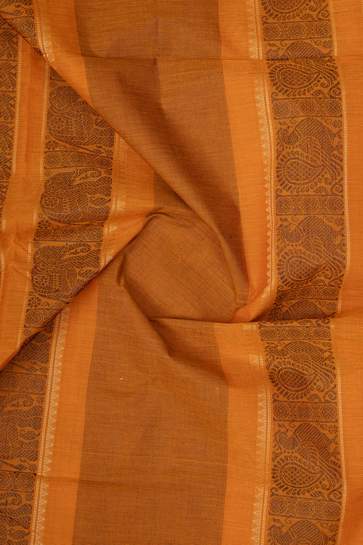 Mustard Checks Pure Cotton Saree
