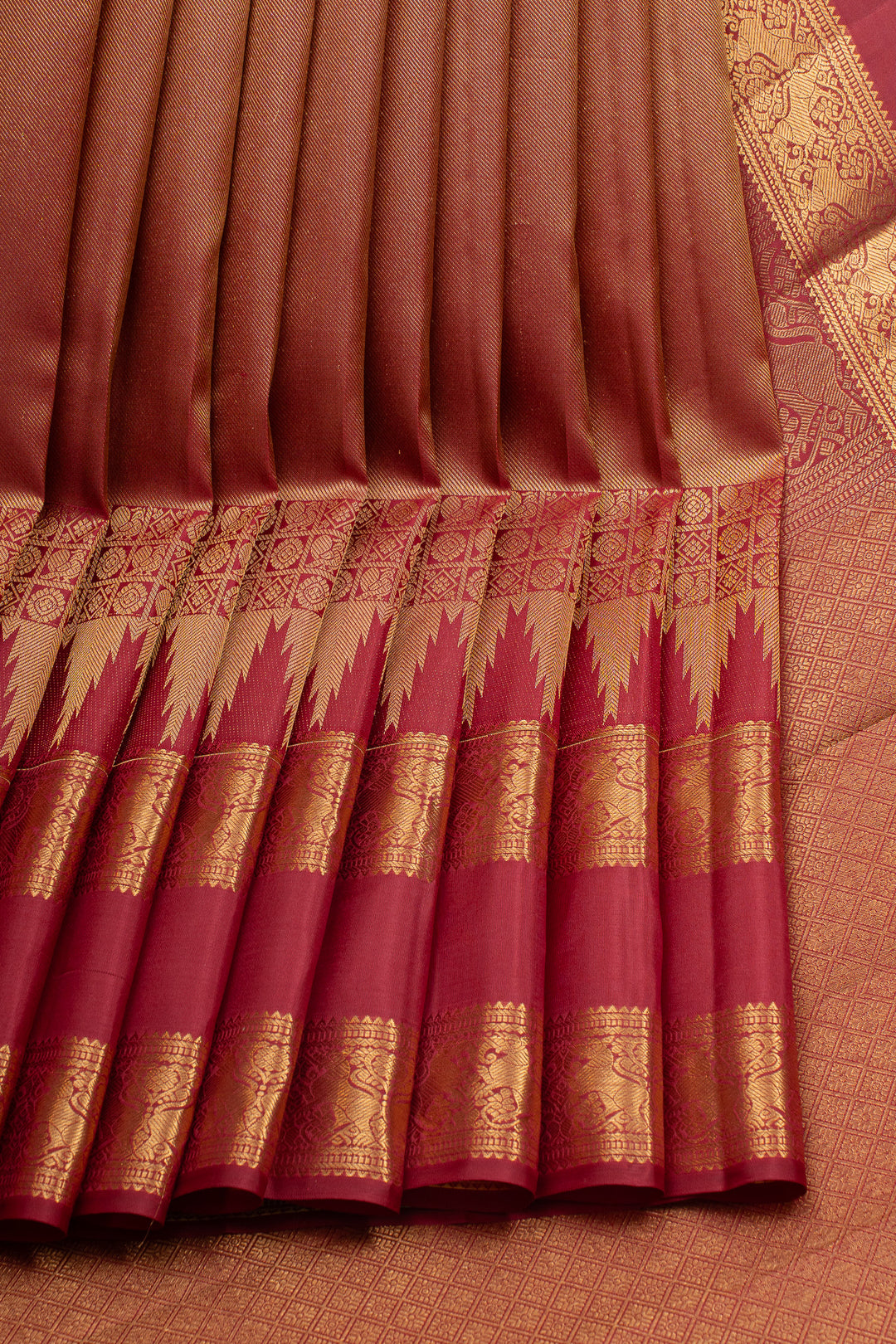 Kumkum Red Temple Brocade Pure Kanchipuram Silk Saree