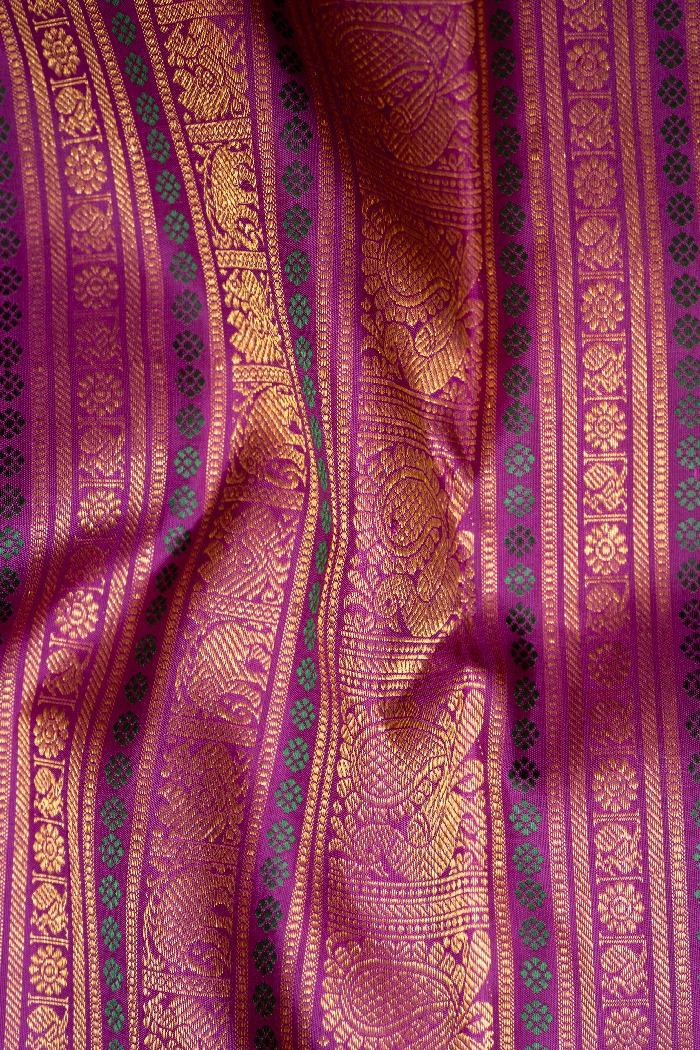 Yellow and Magenta Korvai Pure Kanchipuram Silk Saree - Clio Silks