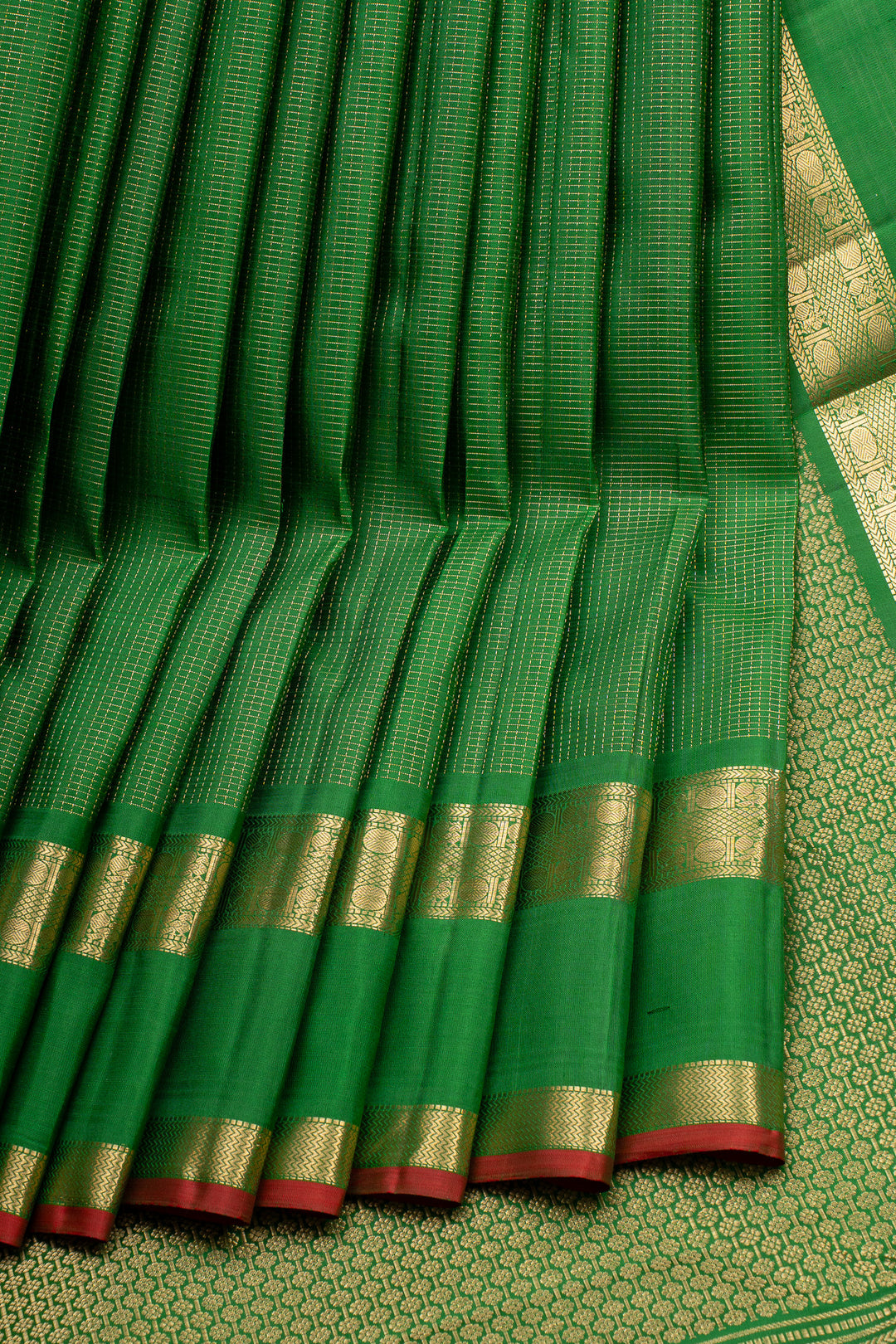 Bottle Green Stripes Pure Kanchipuram Silk Saree