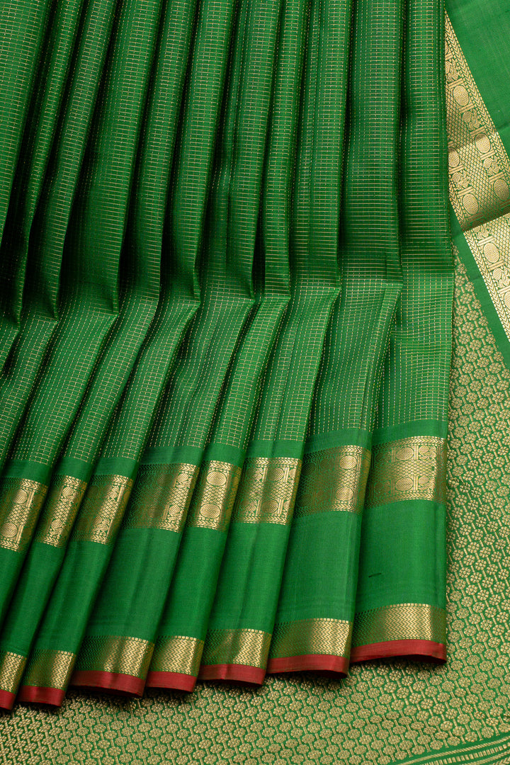 Bottle Green Stripes Pure Kanchipuram Silk Saree
