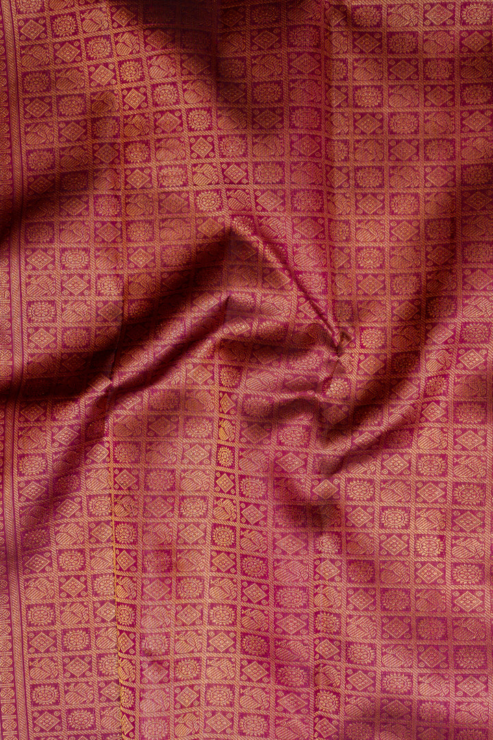 Maroon Shot Colour Zari Brocade Pure Kanchipuram Silk Saree - Clio Silks