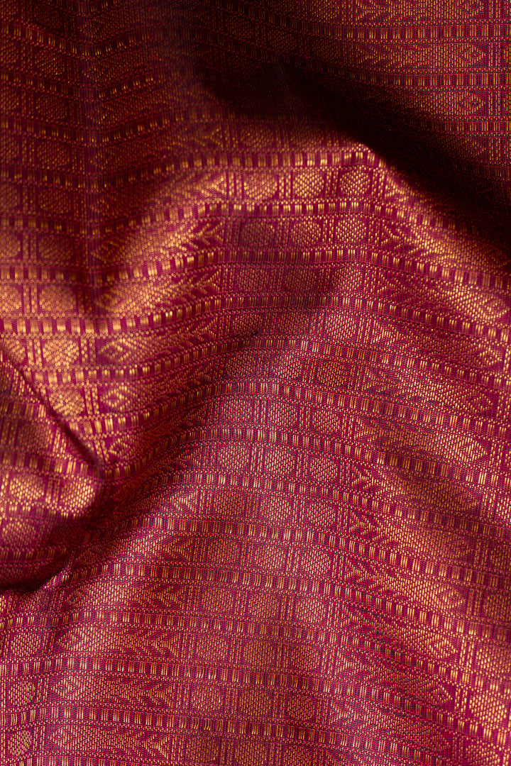 Maroon Shot Colour Zari Brocade Pure Kanchipuram Silk Saree - Clio Silks