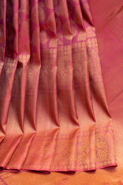 Orchid pink paisley motifs pure Kanchipuram silk saree