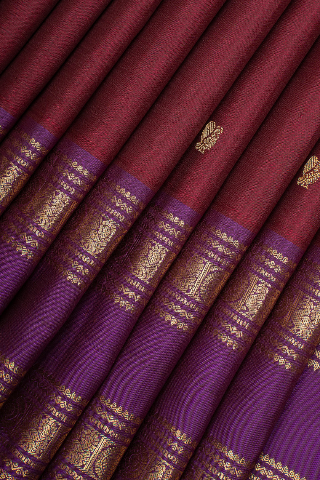 Maroon and Purple Pure Kanchipuram Silk Saree