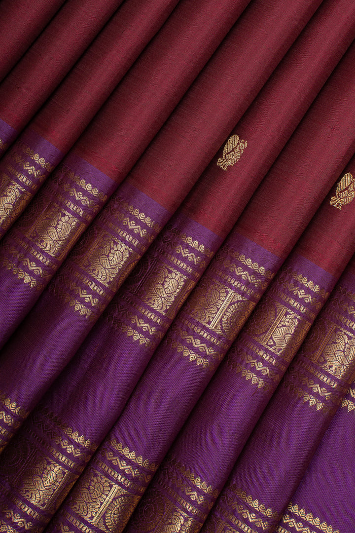 Maroon and Purple Pure Kanchipuram Silk Saree