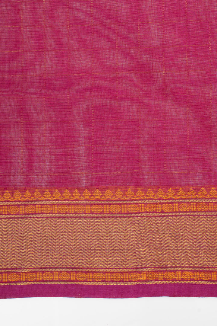 Pink Checks Pure Cotton Saree