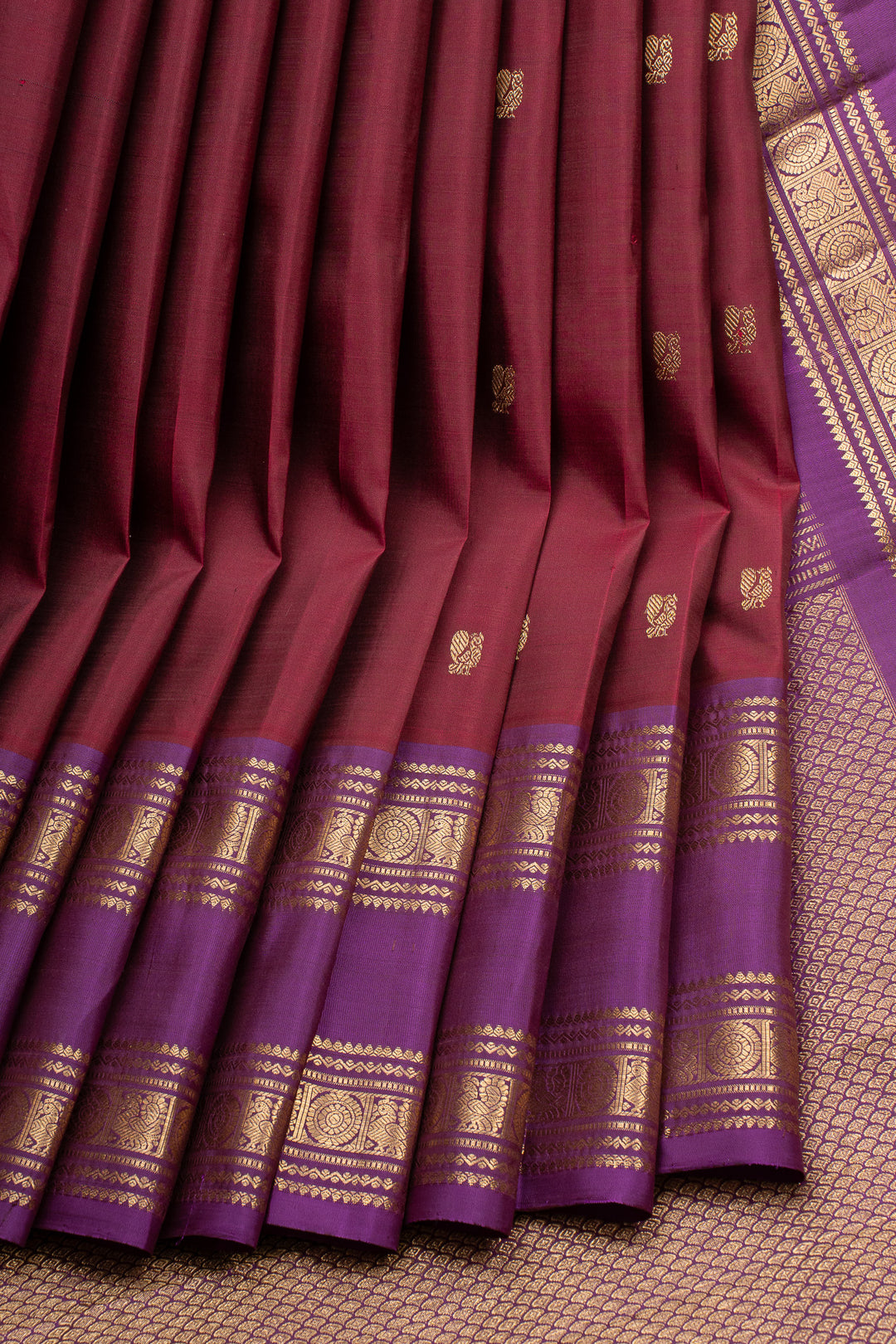 Maroon and Purple Pure Kanchipuram Silk Saree