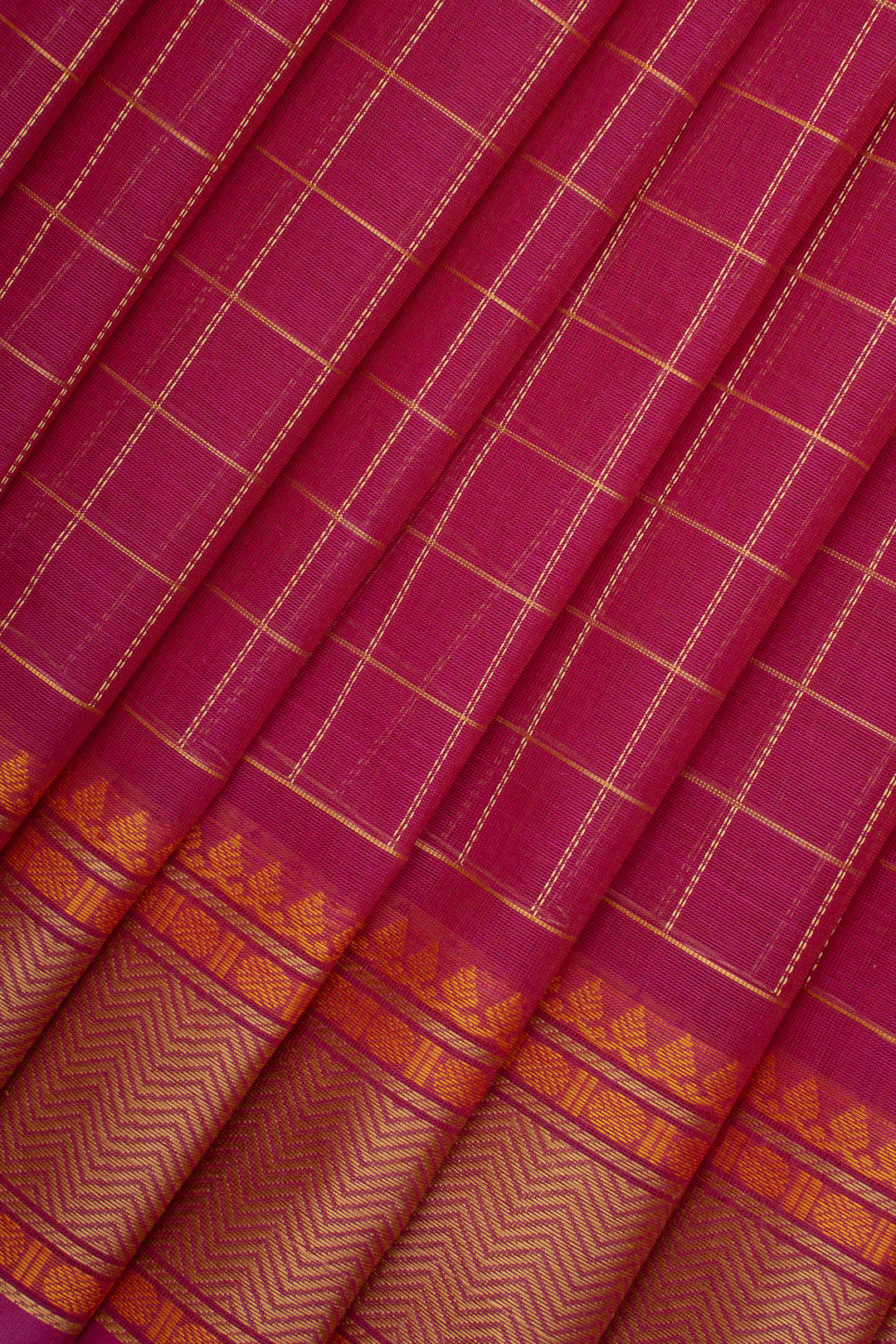 Pink Checks Pure Cotton Saree