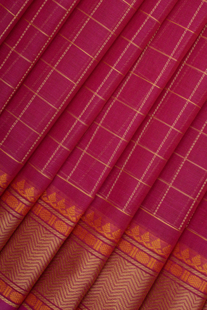 Pink Checks Pure Cotton Saree