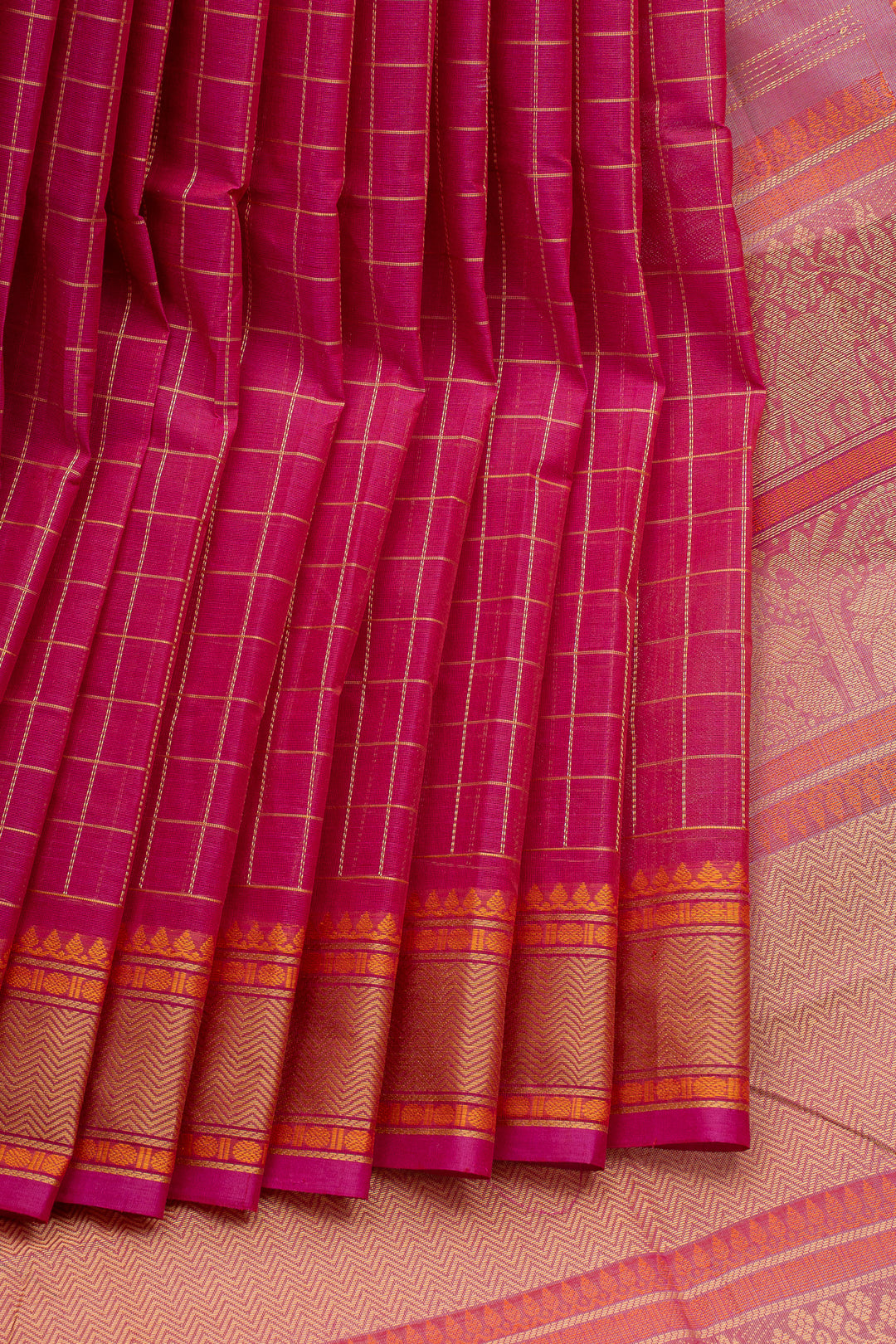 Pink Checks Pure Cotton Saree