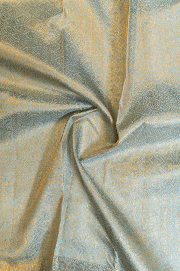 Pastel blue and gold traditional pure Kanchipuram silk saree