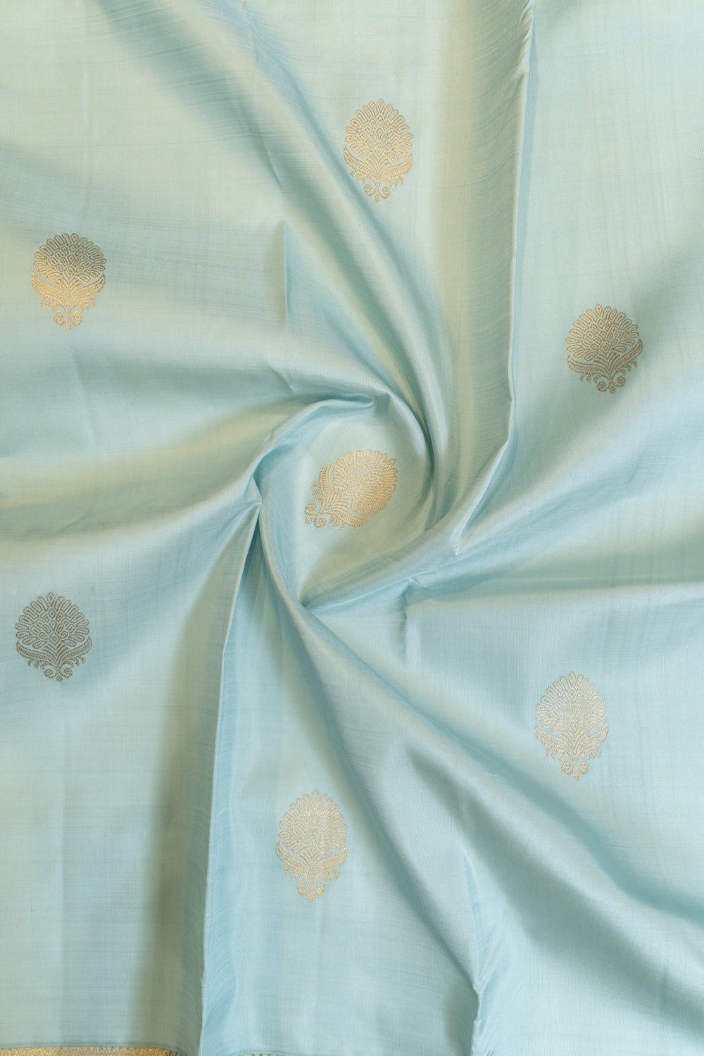 Pastel blue and gold traditional pure Kanchipuram silk saree