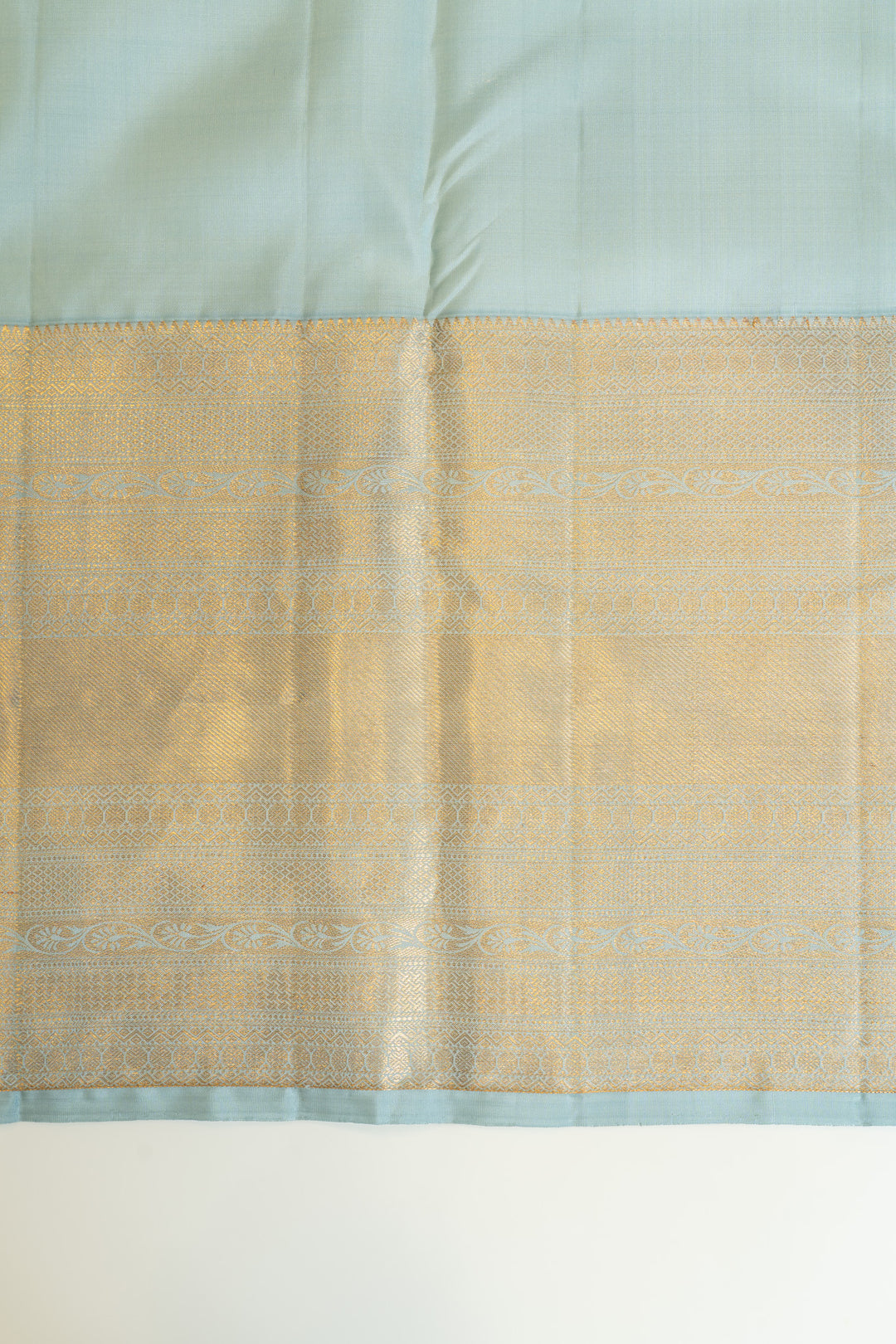 Pastel blue and gold traditional pure Kanchipuram silk saree