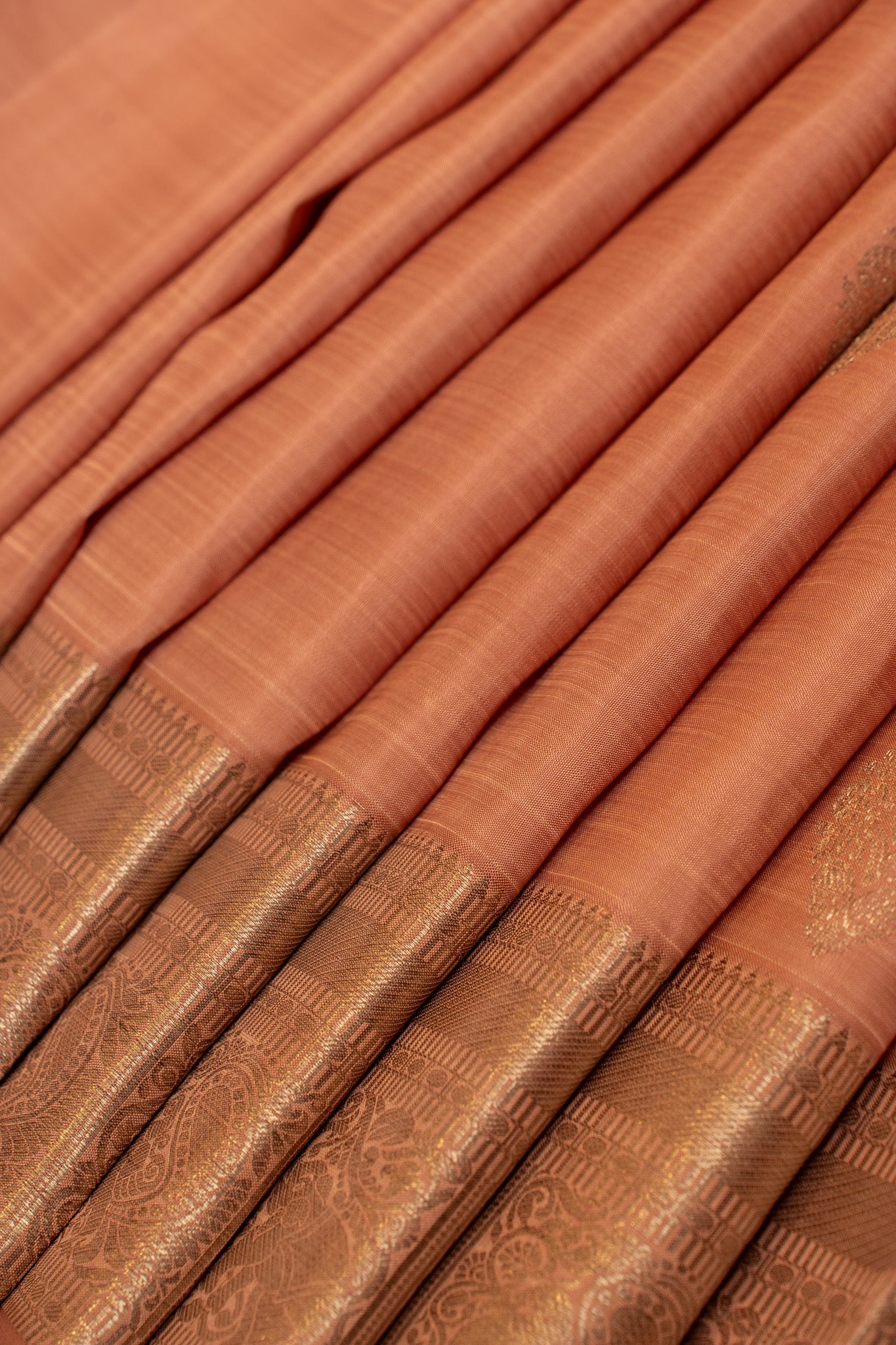 Coral peach pastel pure Kanchipuram silk saree