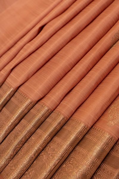 Coral peach pastel pure Kanchipuram silk saree