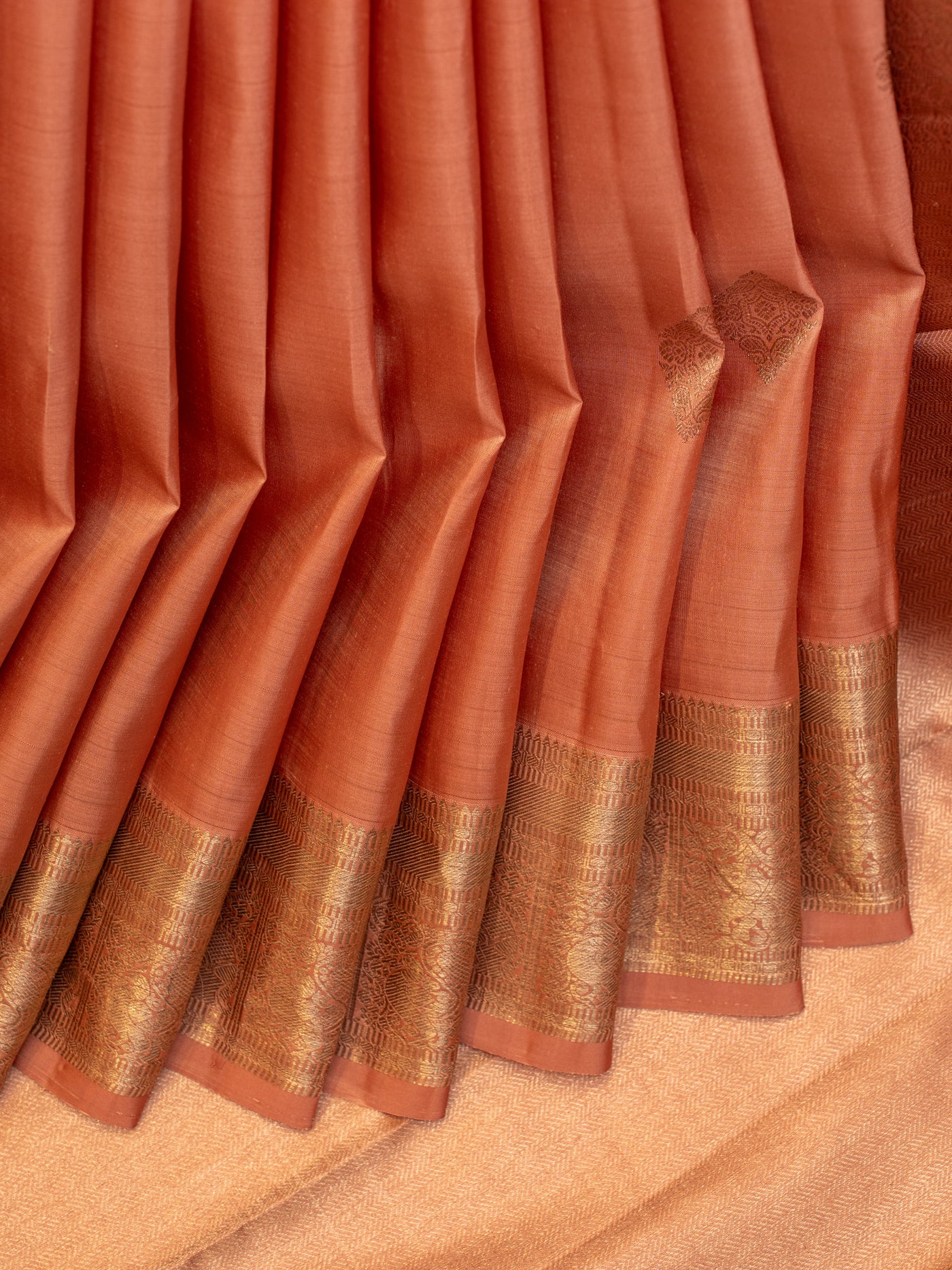 Coral peach pastel pure Kanchipuram silk saree