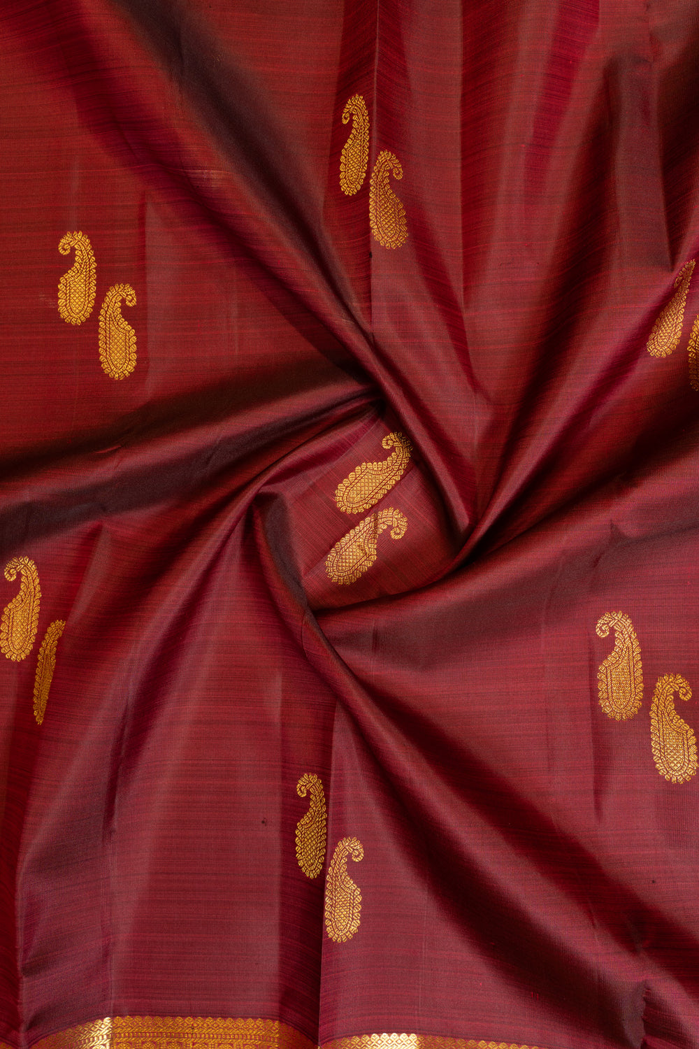 Maroon paisley pure Kanchipuram silk saree