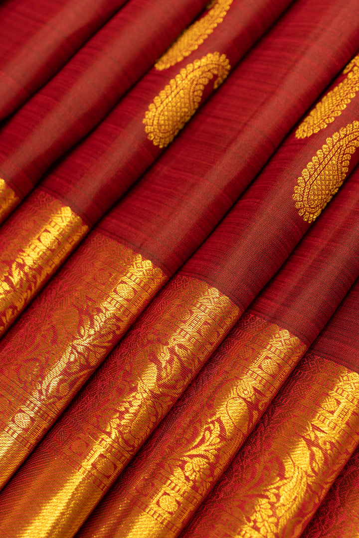 Maroon paisley pure Kanchipuram silk saree