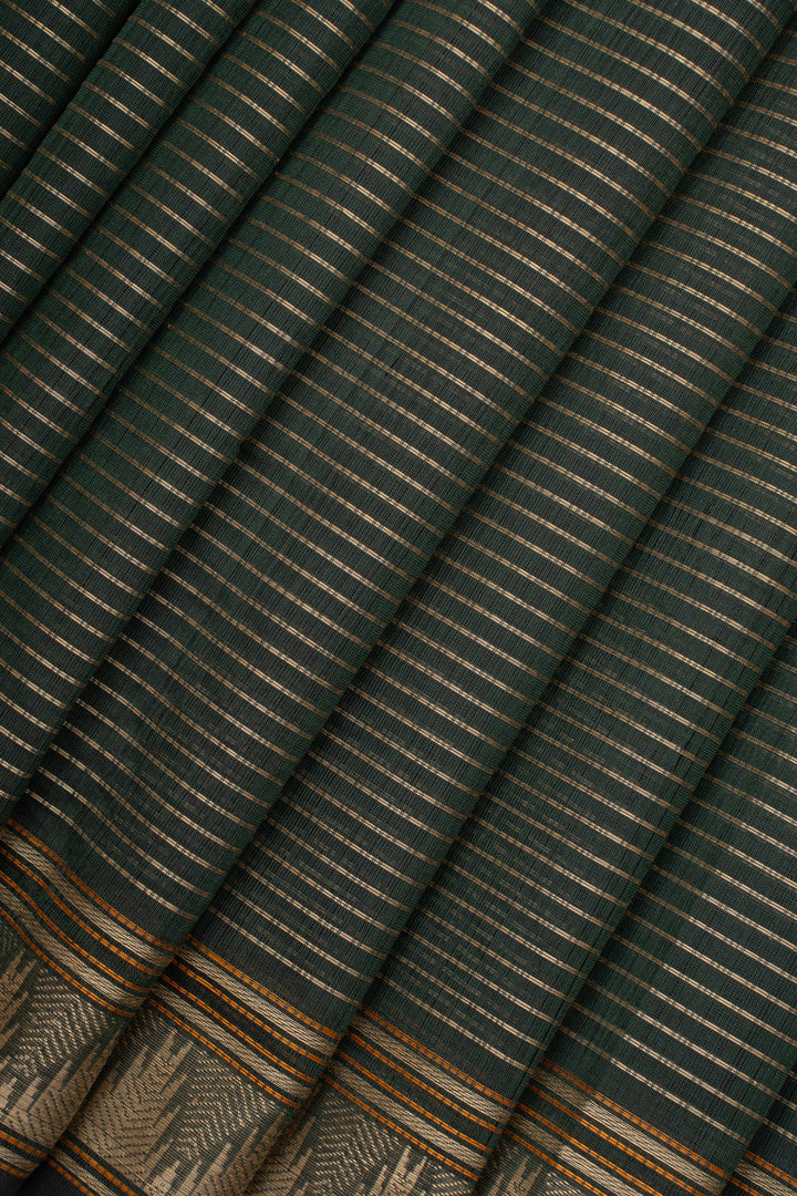 Mehandi Green Stripes Pure Cotton Saree