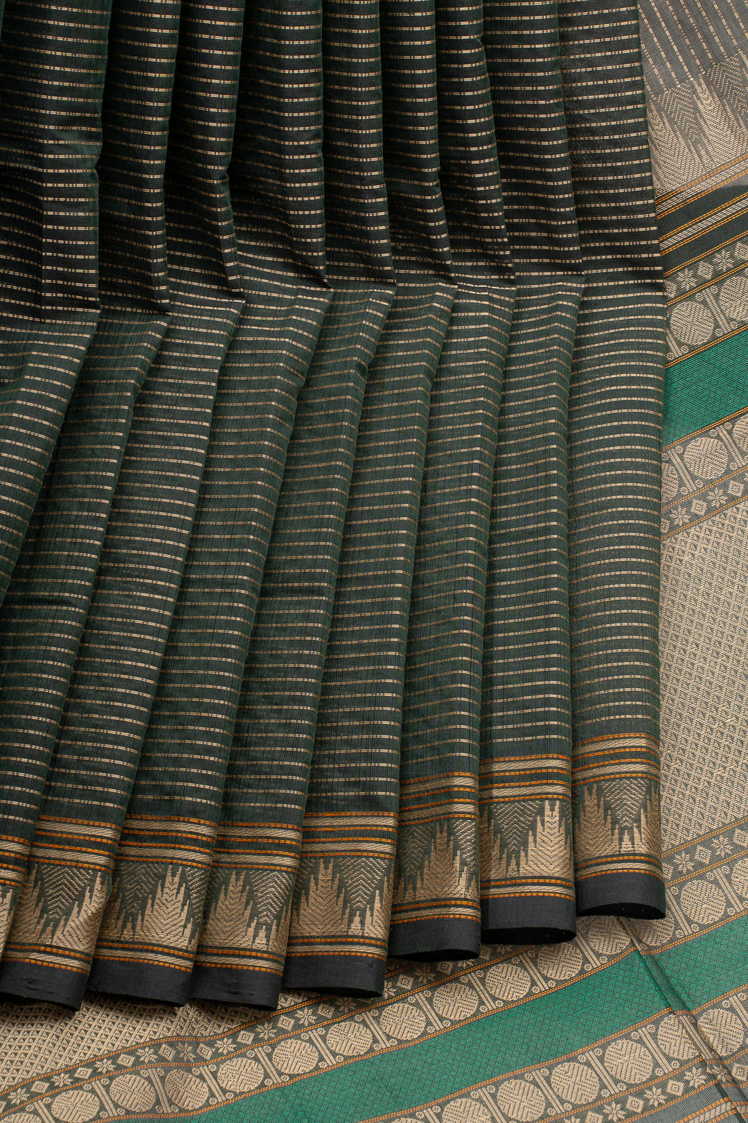 Mehandi Green Stripes Pure Cotton Saree