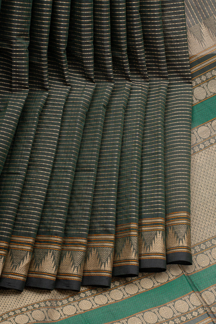 Mehandi Green Stripes Pure Cotton Saree