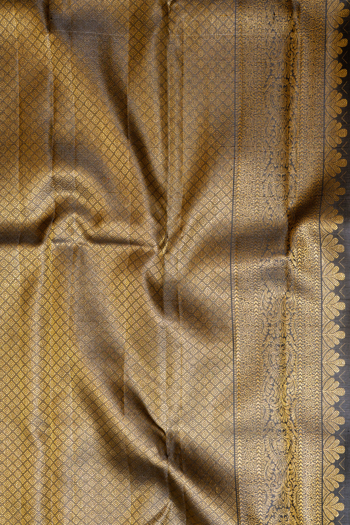 Black and Silver Zari Stripes Pure Kanchipuram Silk Saree - Clio Silks