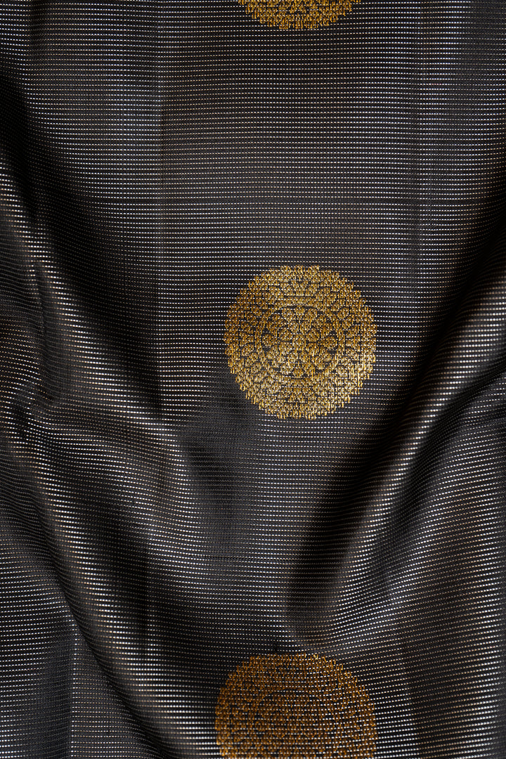 Black and Silver Zari Stripes Pure Kanchipuram Silk Saree - Clio Silks