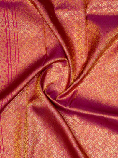 Mustard and Rust Orange Brocade Stripes Rettai Pettu Pure Kanchipuram Silk Saree