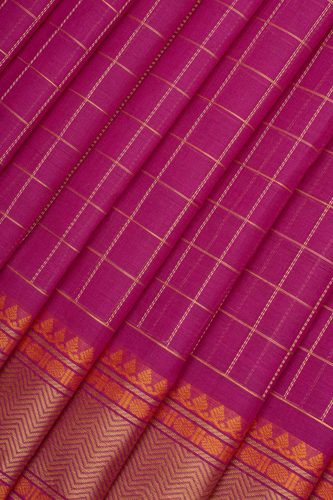 Pink Checks Pure Cotton Saree