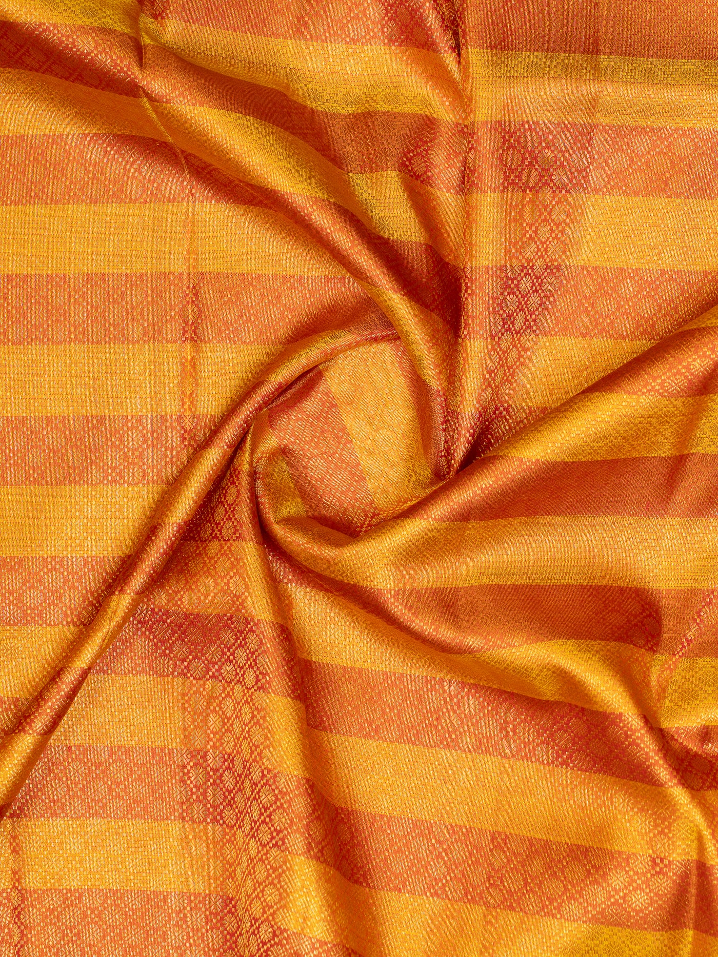 Mustard and Rust Orange Brocade Stripes Rettai Pettu Pure Kanchipuram Silk Saree