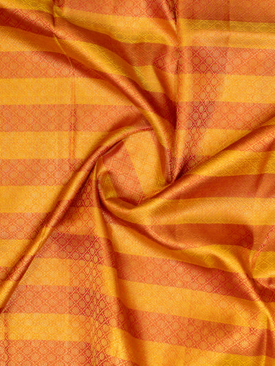 Mustard and Rust Orange Brocade Stripes Rettai Pettu Pure Kanchipuram Silk Saree