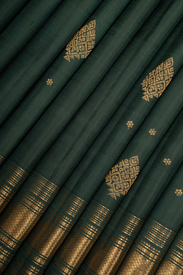 Bottle Green Traditional Pure Kanchipuram Silk Saree
