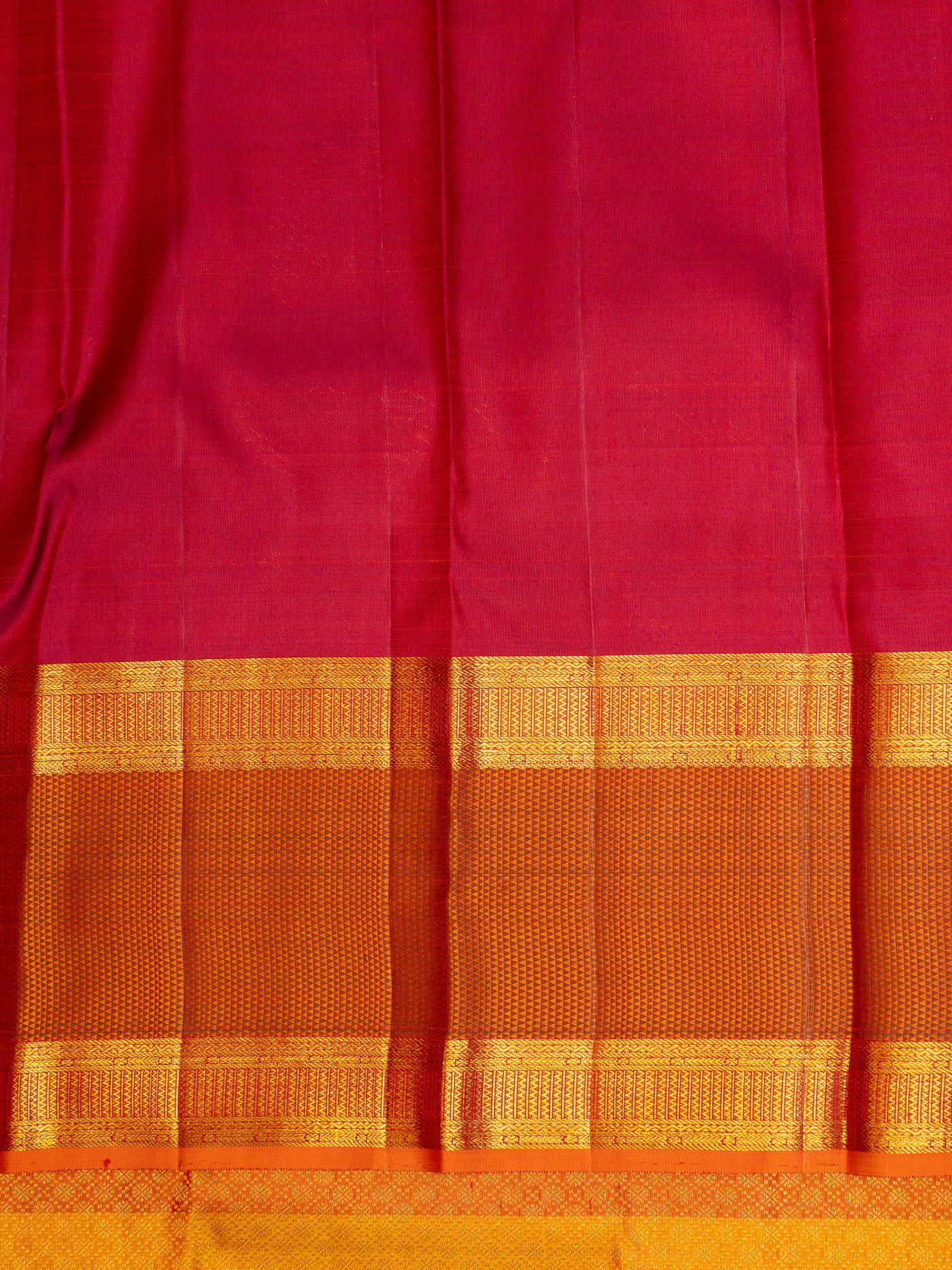 Mustard and Rust Orange Brocade Stripes Rettai Pettu Pure Kanchipuram Silk Saree