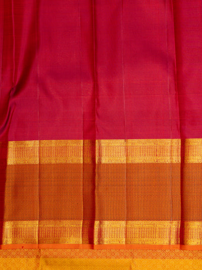 Mustard and Rust Orange Brocade Stripes Rettai Pettu Pure Kanchipuram Silk Saree