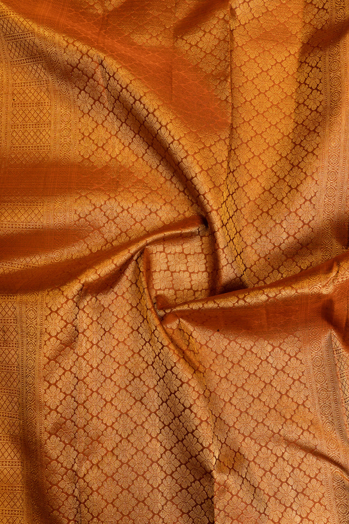 Grey and rust rettai pettu pure Kanchipuram silk saree
