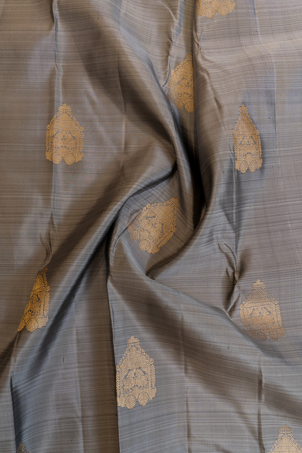 Grey and rust rettai pettu pure Kanchipuram silk saree
