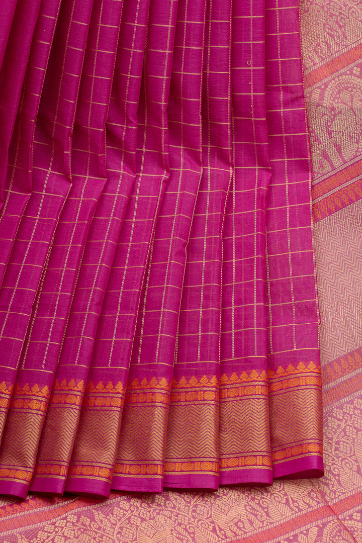 Pink Checks Pure Cotton Saree