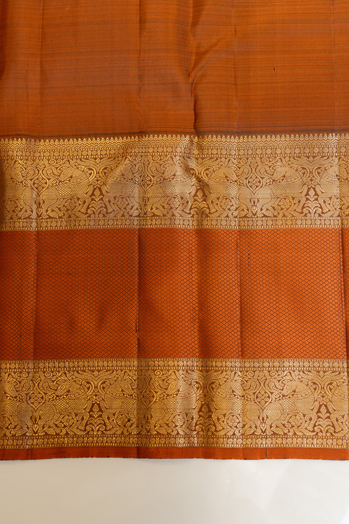 Grey and rust rettai pettu pure Kanchipuram silk saree