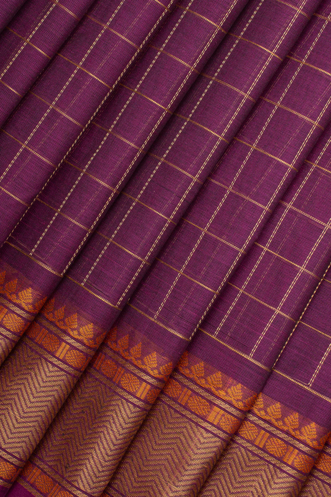 Purple Checks Pure Cotton Saree