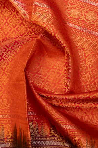 Black and peach orange pure soft silk saree