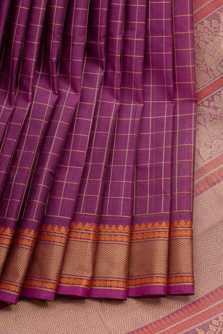 Purple Checks Pure Cotton Saree