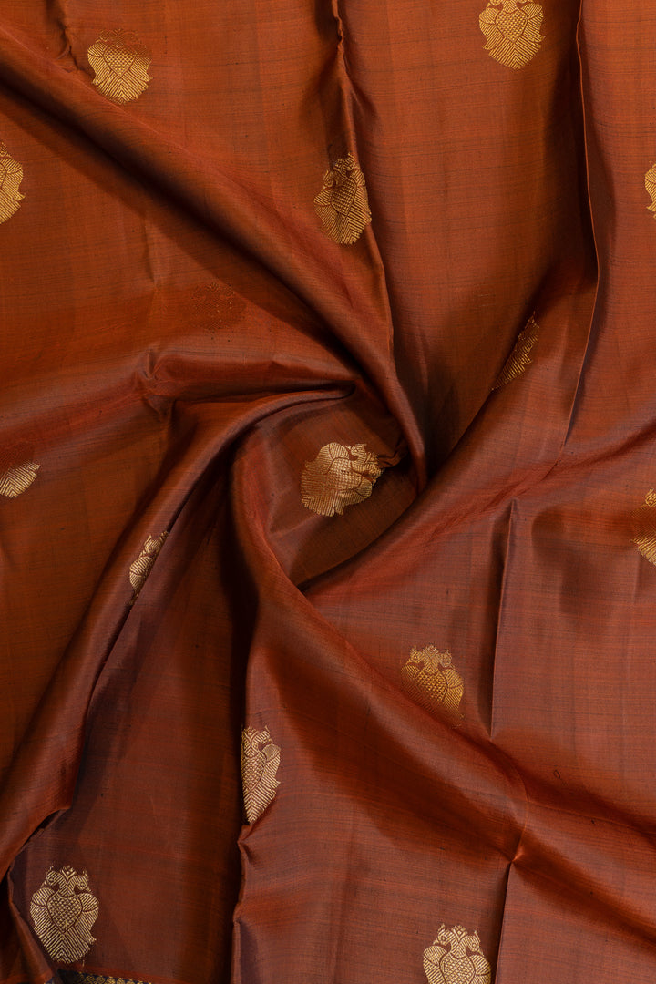 Rust maroon iruthalaipakshi pure Kanchipuram silk saree
