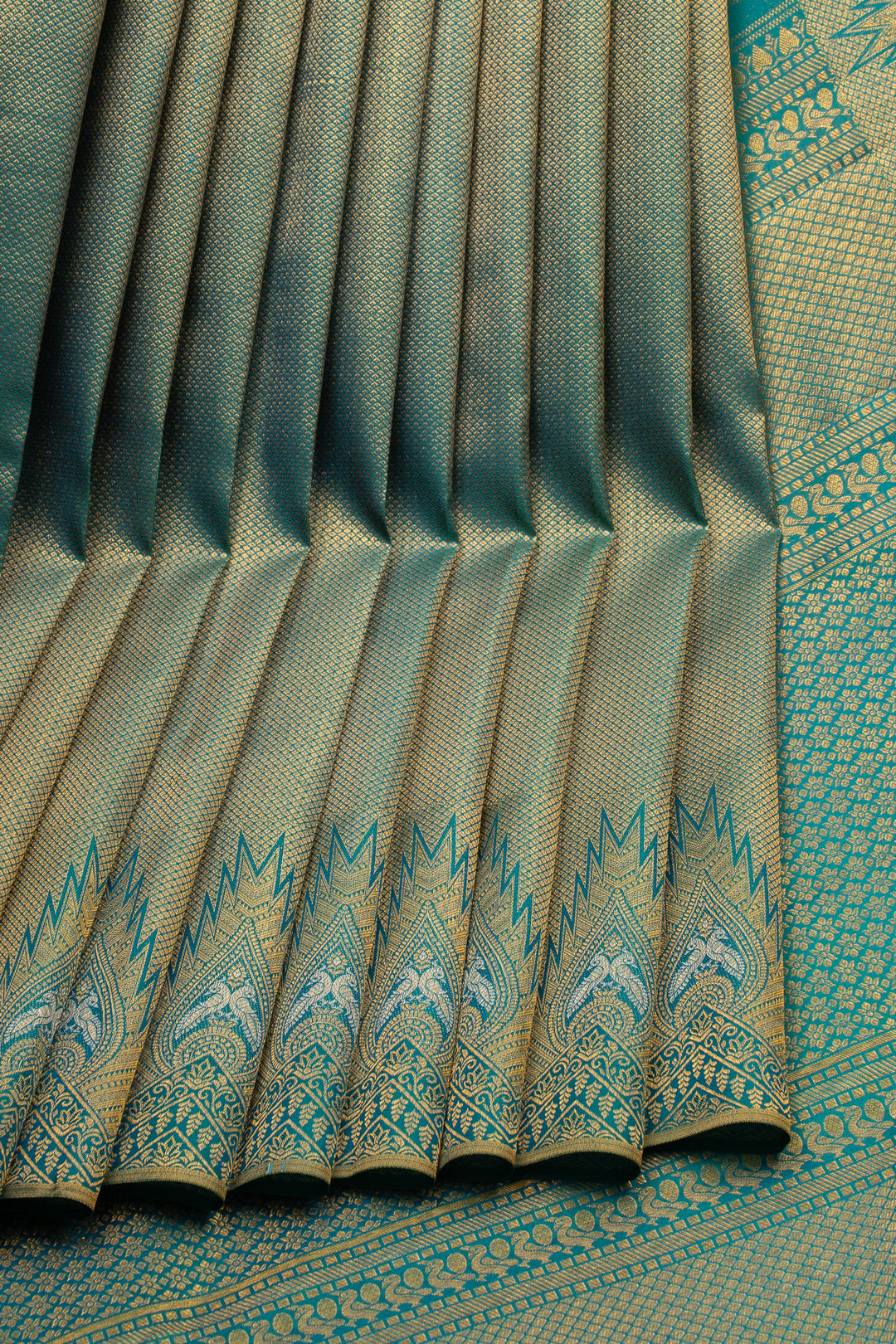 Peacock Blue Brocade Pure Kanchipuram Silk Saree