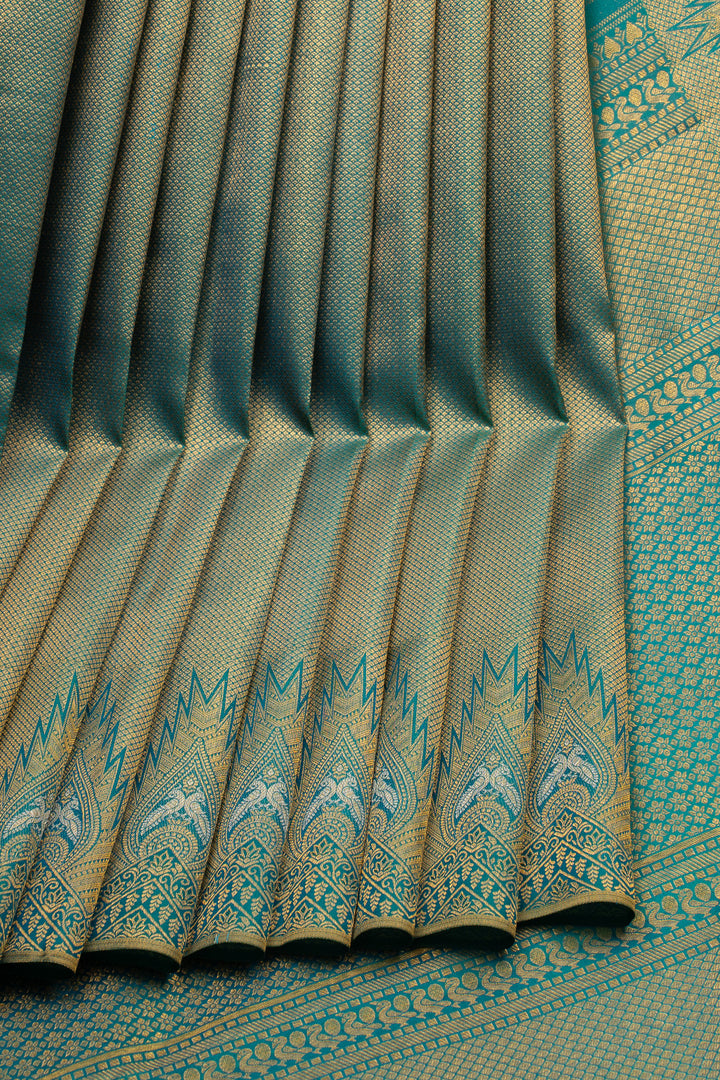 Peacock Blue Brocade Pure Kanchipuram Silk Saree