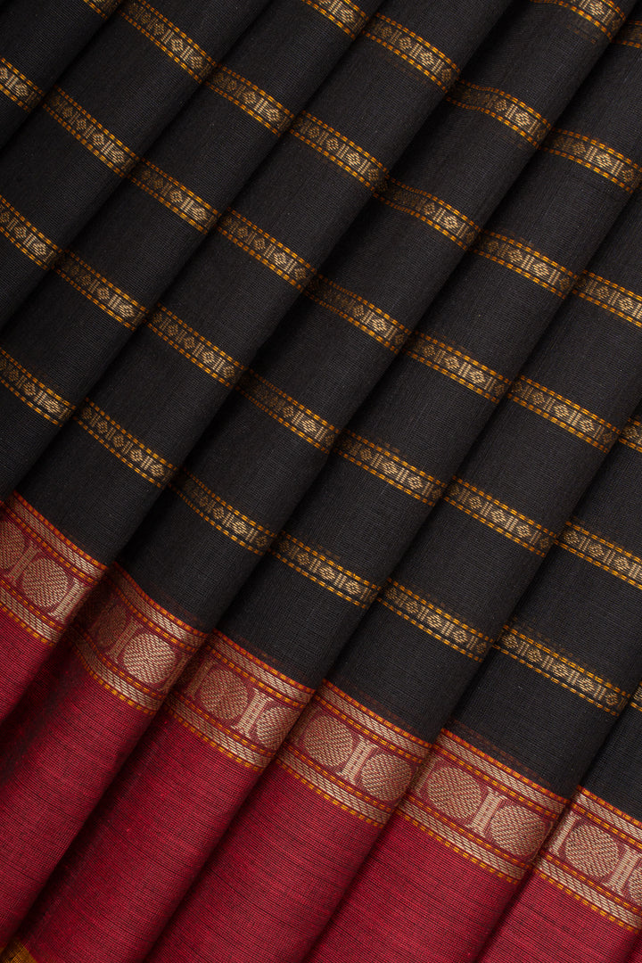 Black Stripes Pure Cotton Saree